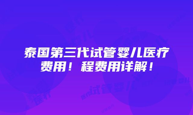 泰国第三代试管婴儿医疗费用！程费用详解！