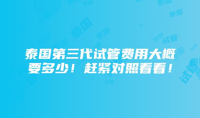 泰国第三代试管费用大概要多少！赶紧对照看看！