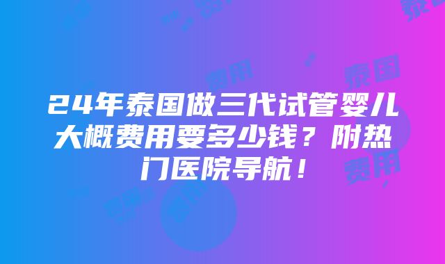 24年泰国做三代试管婴儿大概费用要多少钱？附热门医院导航！