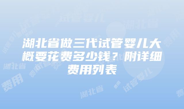 湖北省做三代试管婴儿大概要花费多少钱？附详细费用列表