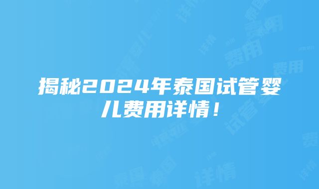 揭秘2024年泰国试管婴儿费用详情！