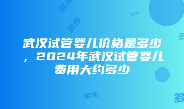 武汉试管婴儿价格是多少，2024年武汉试管婴儿费用大约多少