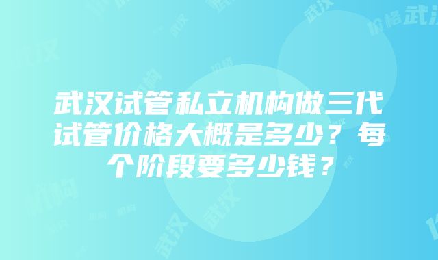 武汉试管私立机构做三代试管价格大概是多少？每个阶段要多少钱？