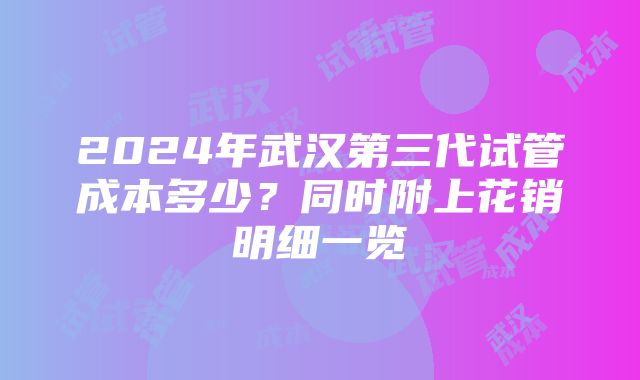 2024年武汉第三代试管成本多少？同时附上花销明细一览