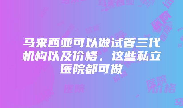 马来西亚可以做试管三代机构以及价格，这些私立医院都可做