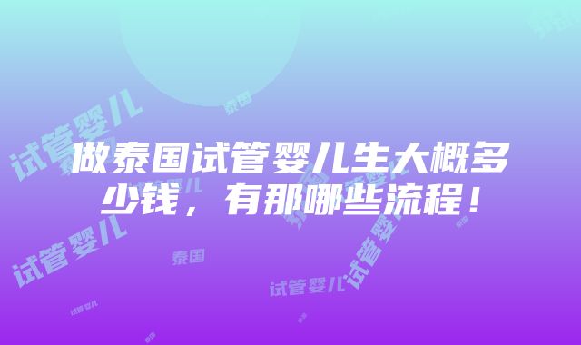 做泰国试管婴儿生大概多少钱，有那哪些流程！