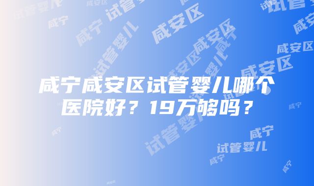 咸宁咸安区试管婴儿哪个医院好？19万够吗？