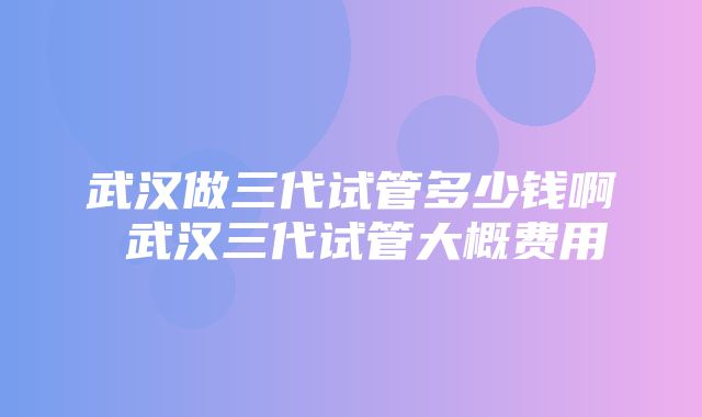 武汉做三代试管多少钱啊 武汉三代试管大概费用