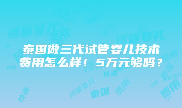 泰国做三代试管婴儿技术费用怎么样！5万元够吗？