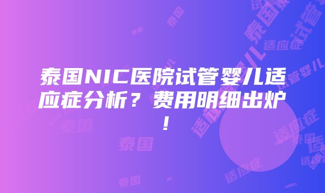 泰国NIC医院试管婴儿适应症分析？费用明细出炉！