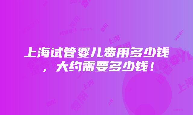 上海试管婴儿费用多少钱，大约需要多少钱！