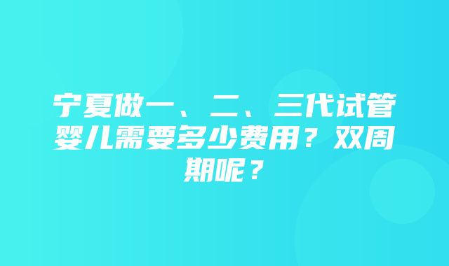 宁夏做一、二、三代试管婴儿需要多少费用？双周期呢？