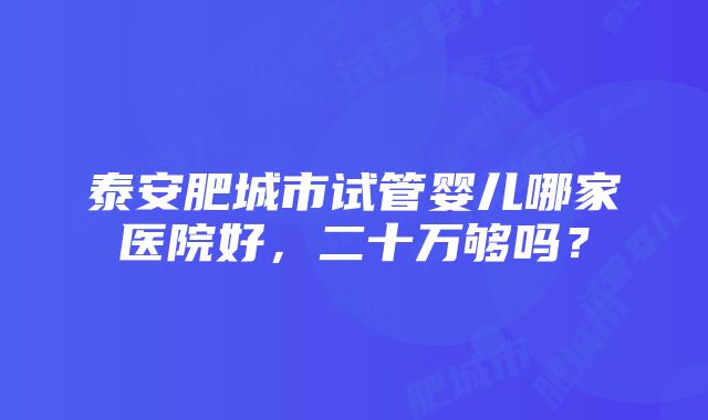 泰安肥城市试管婴儿哪家医院好，二十万够吗？