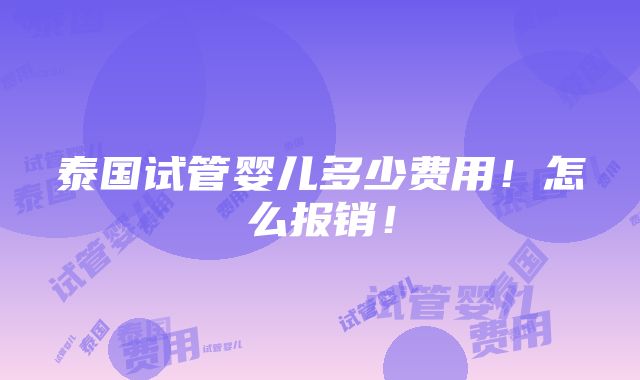 泰国试管婴儿多少费用！怎么报销！