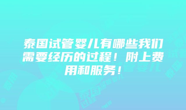 泰国试管婴儿有哪些我们需要经历的过程！附上费用和服务！