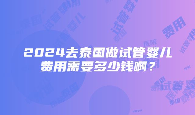 2024去泰国做试管婴儿费用需要多少钱啊？