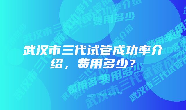 武汉市三代试管成功率介绍，费用多少？