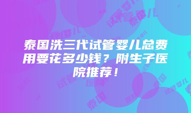 泰国洗三代试管婴儿总费用要花多少钱？附生子医院推荐！