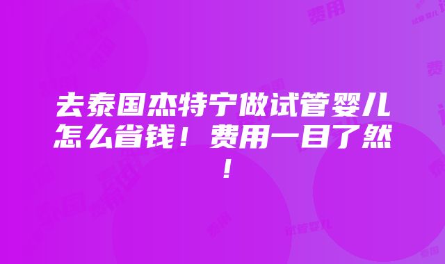 去泰国杰特宁做试管婴儿怎么省钱！费用一目了然！