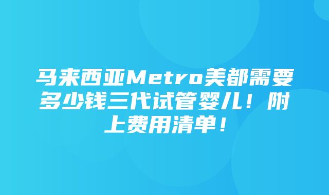 马来西亚Metro美都需要多少钱三代试管婴儿！附上费用清单！