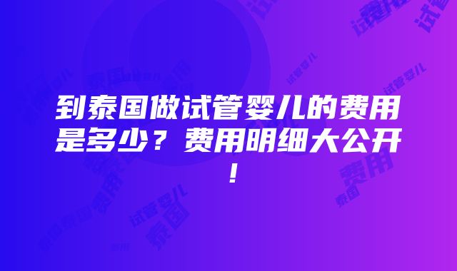 到泰国做试管婴儿的费用是多少？费用明细大公开！