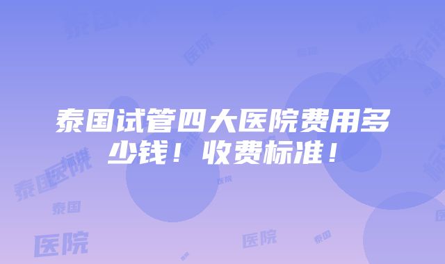 泰国试管四大医院费用多少钱！收费标准！