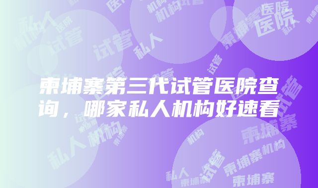 柬埔寨第三代试管医院查询，哪家私人机构好速看