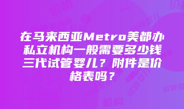 在马来西亚Metro美都办私立机构一般需要多少钱三代试管婴儿？附件是价格表吗？