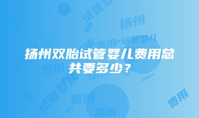 扬州双胎试管婴儿费用总共要多少？