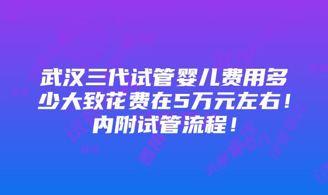 武汉三代试管婴儿费用多少大致花费在5万元左右！内附试管流程！