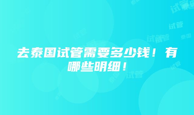 去泰国试管需要多少钱！有哪些明细！