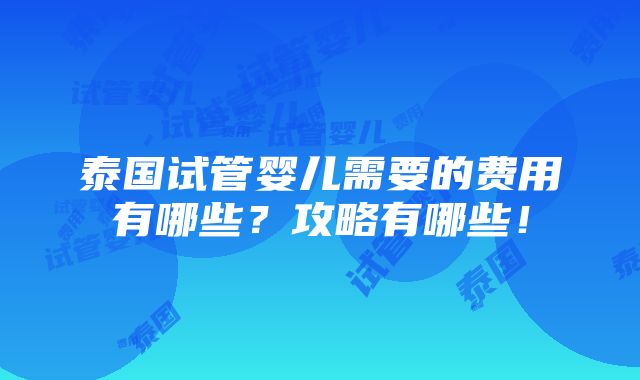 泰国试管婴儿需要的费用有哪些？攻略有哪些！