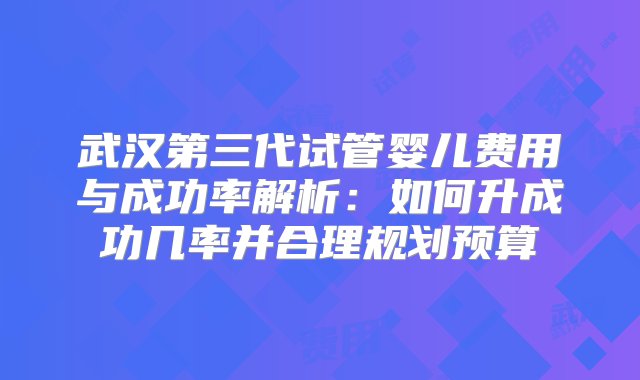 武汉第三代试管婴儿费用与成功率解析：如何升成功几率并合理规划预算