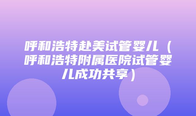 呼和浩特赴美试管婴儿（呼和浩特附属医院试管婴儿成功共享）