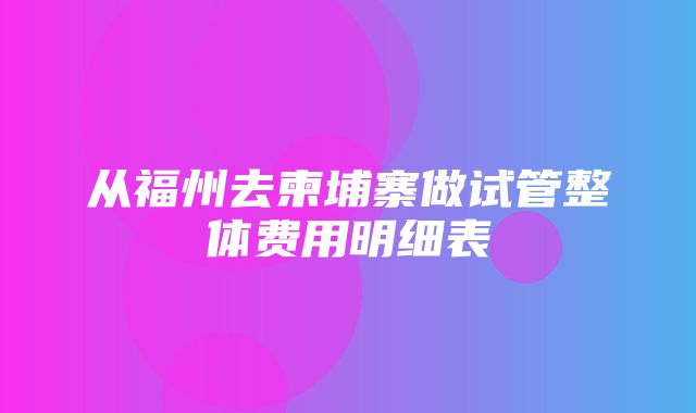 从福州去柬埔寨做试管整体费用明细表