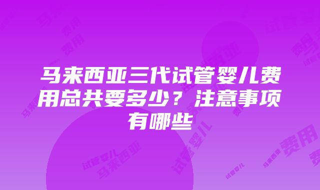 马来西亚三代试管婴儿费用总共要多少？注意事项有哪些