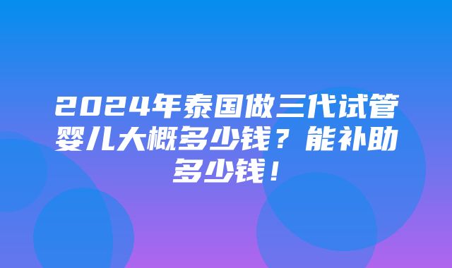 2024年泰国做三代试管婴儿大概多少钱？能补助多少钱！