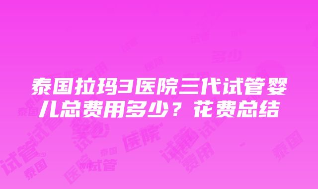 泰国拉玛3医院三代试管婴儿总费用多少？花费总结