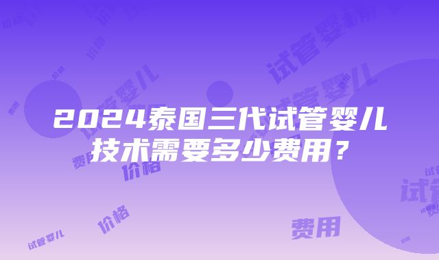 2024泰国三代试管婴儿技术需要多少费用？