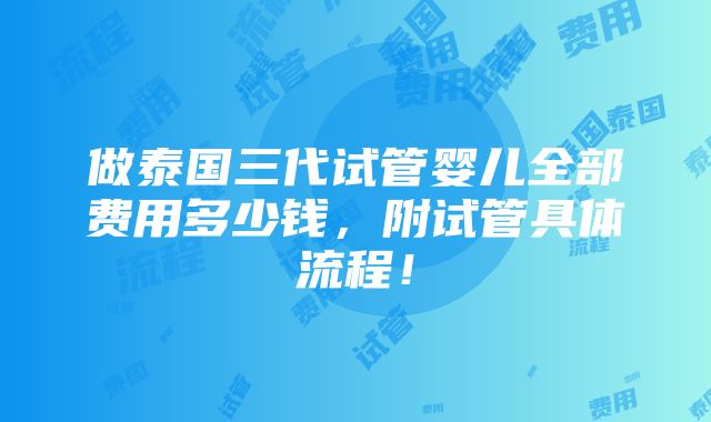 做泰国三代试管婴儿全部费用多少钱，附试管具体流程！