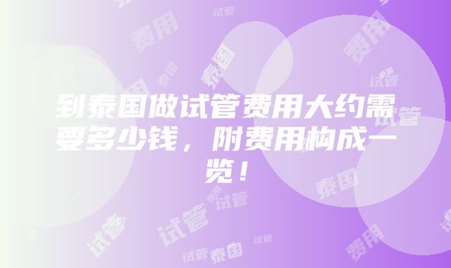 到泰国做试管费用大约需要多少钱，附费用构成一览！