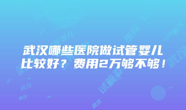 武汉哪些医院做试管婴儿比较好？费用2万够不够！