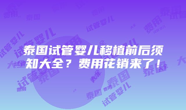 泰国试管婴儿移植前后须知大全？费用花销来了！