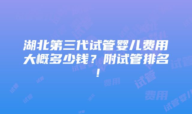 湖北第三代试管婴儿费用大概多少钱？附试管排名！