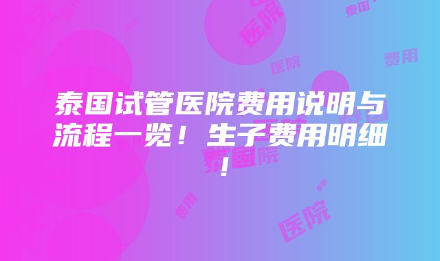 泰国试管医院费用说明与流程一览！生子费用明细！