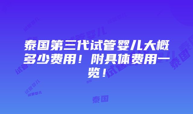 泰国第三代试管婴儿大概多少费用！附具体费用一览！