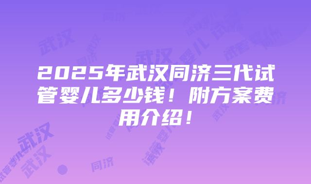 2025年武汉同济三代试管婴儿多少钱！附方案费用介绍！