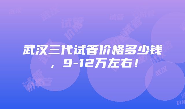 武汉三代试管价格多少钱，9-12万左右！