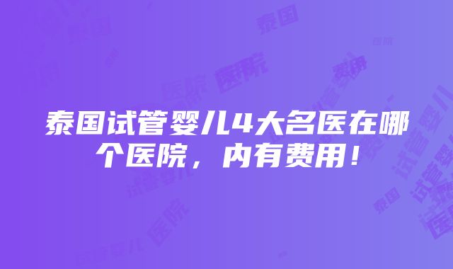 泰国试管婴儿4大名医在哪个医院，内有费用！