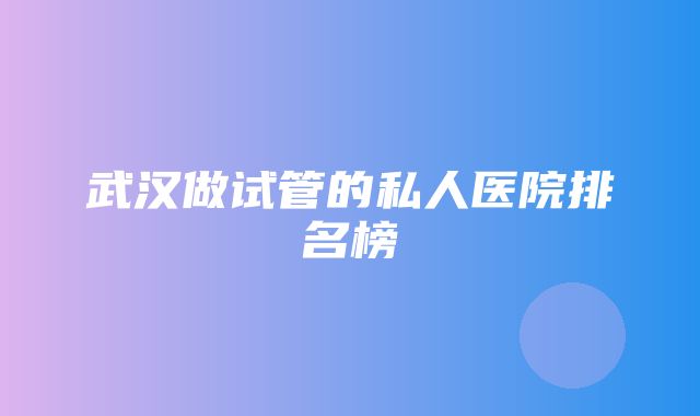 武汉做试管的私人医院排名榜